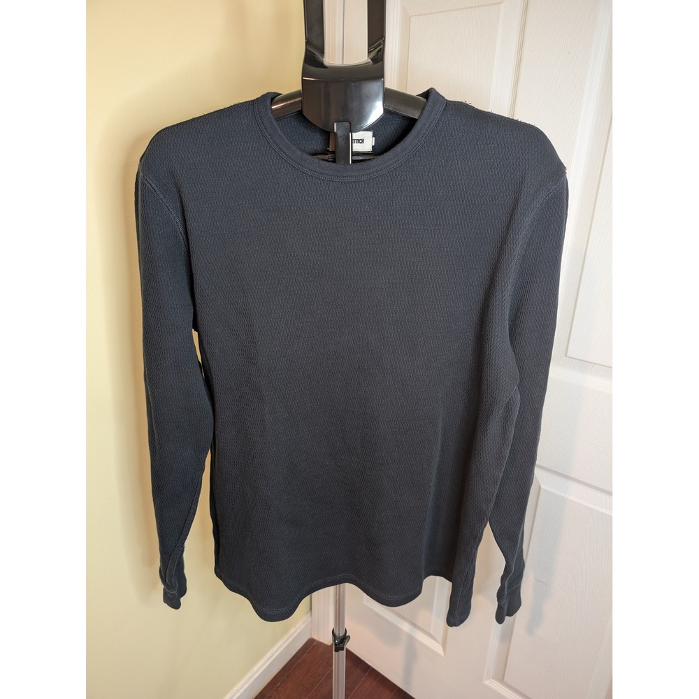 Taylor Stitch Waffle Knit Shirt Mens 44 L Faded Black Organic Cotton Long Sleeve